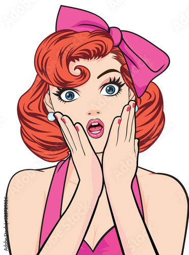 Sexy surprised young woman various gesture Pop Art Comic Style