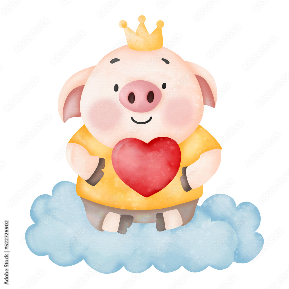 Naklejka premium Valentine Pig watercolor