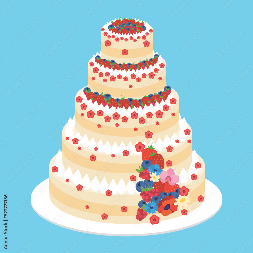 Wedding cake with flowers and berries