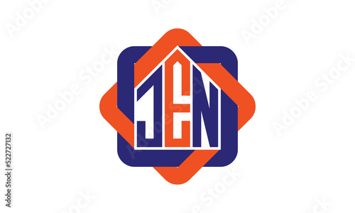 JEN three letter real estate logo with home icon logo design vector template | construction logo | housing logo | engineering logo | initial letter logo | minimalist logo | property logo |