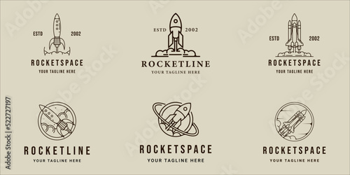 set of rocket space line art logo vector simple minimalist illustration template icon graphic design. bundle collection of various spaceship sign or symbol for company