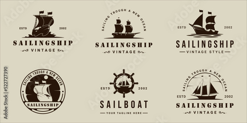 set of sailboat or sailing ship logo vintage vector illustration template icon graphic design. bundle collection of various retro marine boat sign or symbol for travel business
