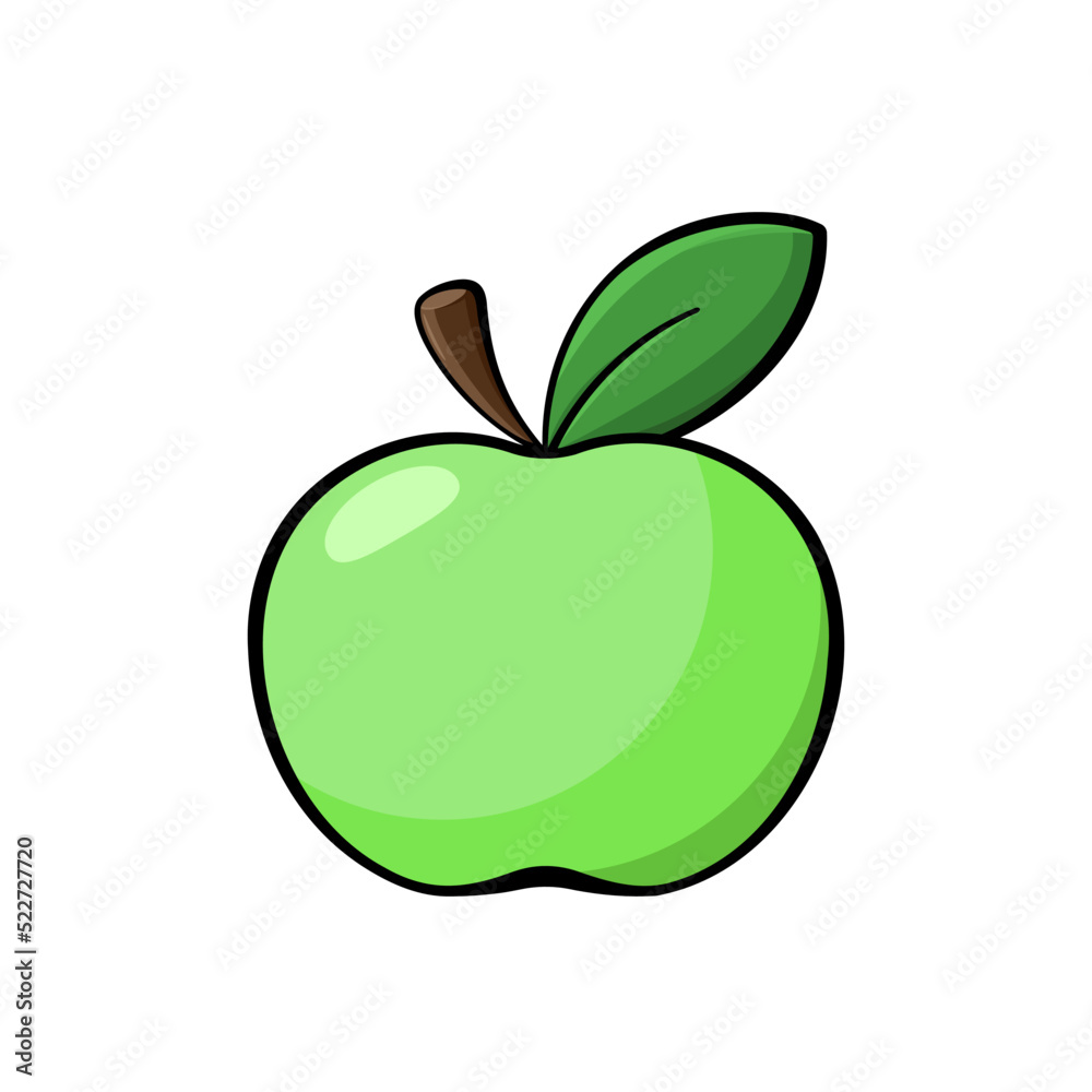 Green apple flat illustration. Stylized vector element isolated on white background. Best for web, print, package, advertising, logo creating and branding design. Green apple flat illustration. Stylized vector element isolated on white background. Best for web, print, package, advertising, logo creating and branding design.