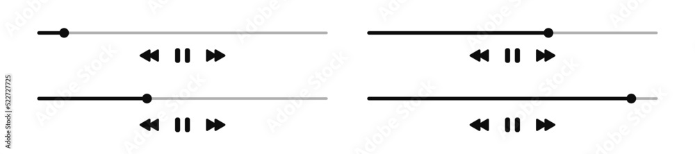 Music player icon. Video or audio player. Kit. Time slider with pause, rewind and forward buttons. Vector illustration Music player icon. Video or audio player. Kit. Time slider with pause, rewind and forward buttons. Vector illustration