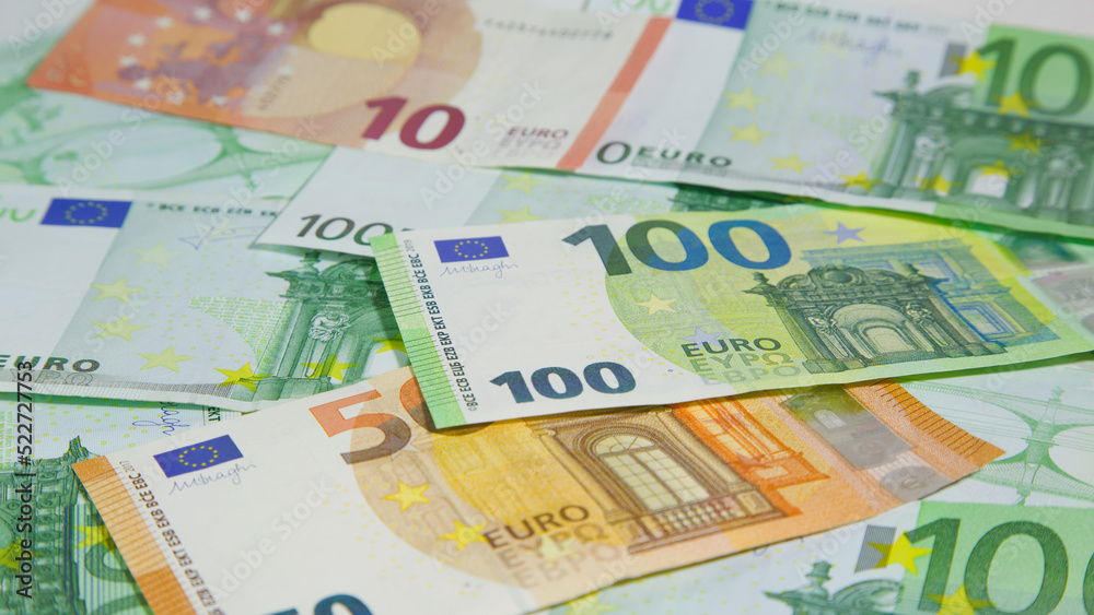 One hundred, fifty and ten euro banknotes One hundred, fifty and ten euro banknotes