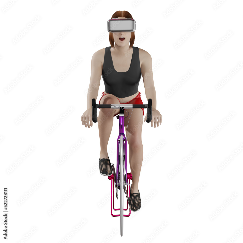 woman wearing VR glasses cycling simulator 3d illustration woman wearing VR glasses cycling simulator 3d illustration
