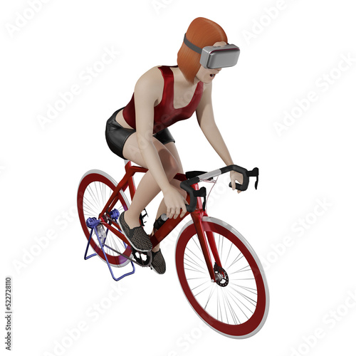 Fototapeta Naklejka Na Ścianę i Meble -  woman wearing VR glasses cycling simulator 3d illustration