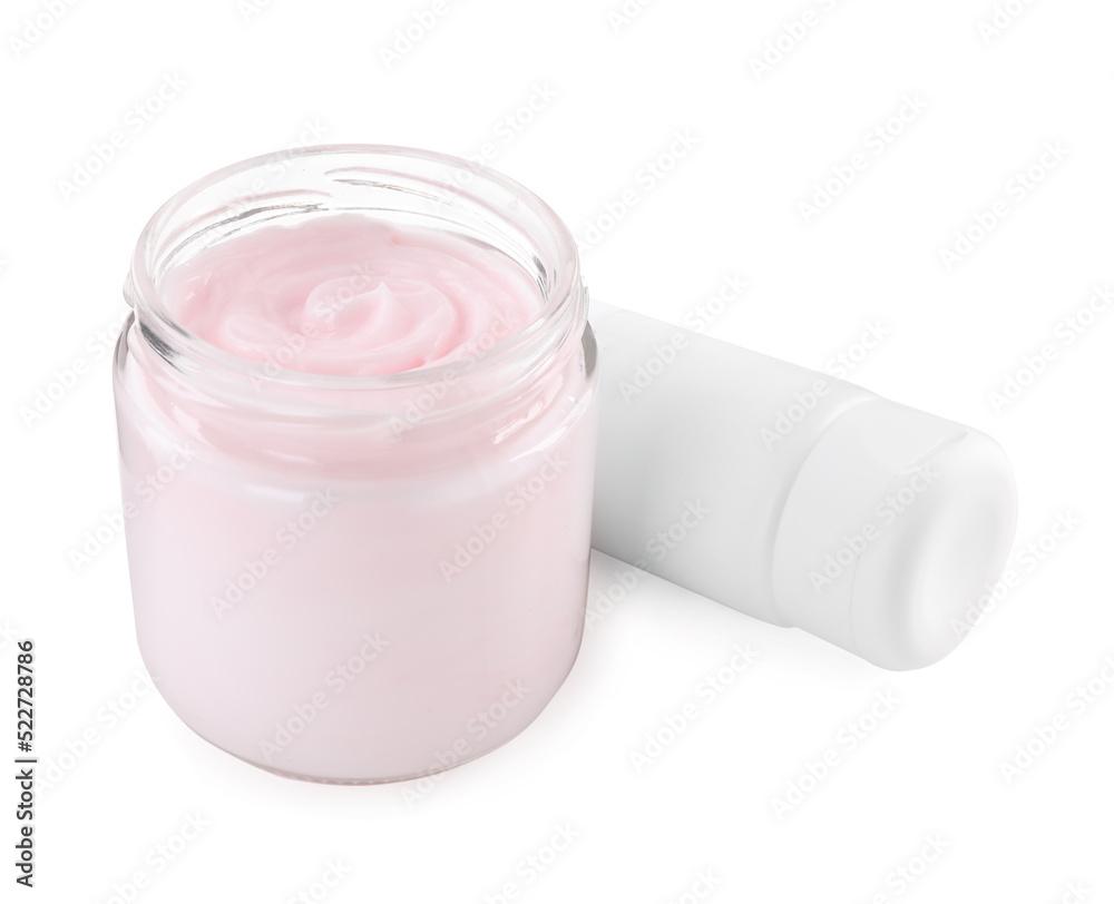 Jar and tube of hand cream on white background Jar and tube of hand cream on white background