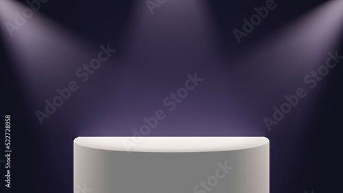 3D rendered podium for your product showcase. Abstract modern minimal background with emty podium and studio style with spotlights.