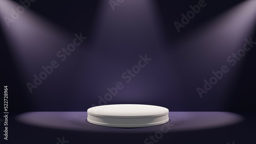 3D rendered podium for your product showcase. Abstract modern minimal background with emty podium and studio style with spotlights.