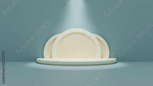 3D rendered podium for your product showcase. Abstract modern minimal background with emty podium and studio style with spotlights.