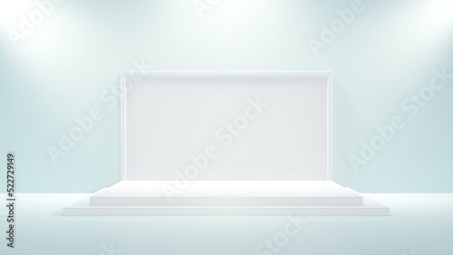 3D rendered podium for your product showcase. Abstract modern minimal background with emty podium and studio style with spotlights.