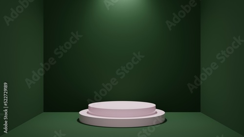 3D rendered podium for your product showcase. Abstract modern minimal background with emty podium and studio style with spotlights.