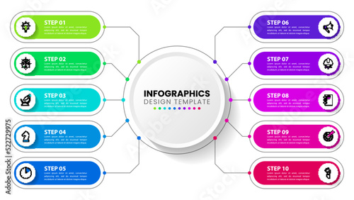 Infographic template. 10 steps connected to the center