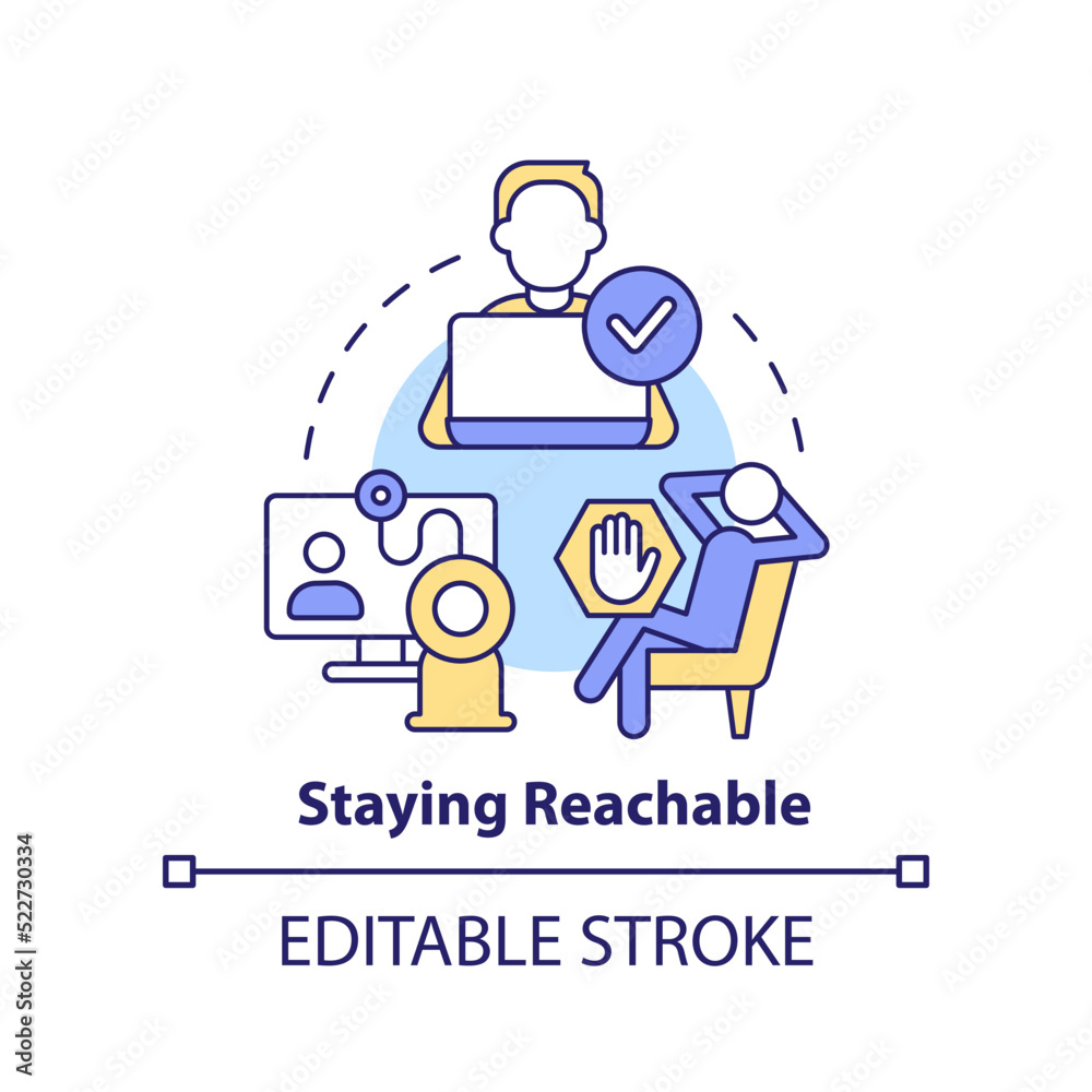 Staying reachable concept icon. Teamwork. Workplace locations and planning abstract idea thin line illustration. Isolated outline drawing. Editable stroke. Arial, Myriad Pro-Bold fonts used