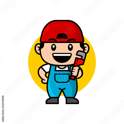 cute illustration of a worker. good for service company mascot. plumber illustration.