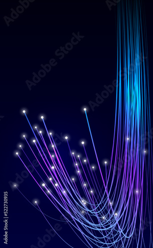 Optical fiber communication. Vector illustration of a set of optical fiber elements with information flow. Sketch for creativity.