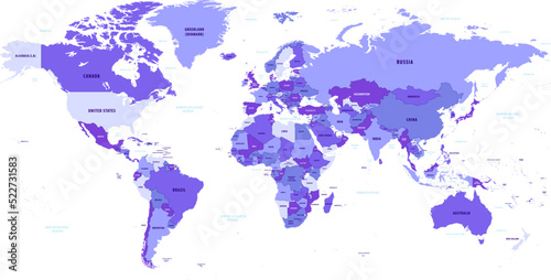 世界地図国名海名入り Vector of world map