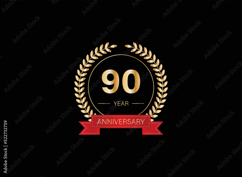 90th anniversary celebration with gold glitter color and white background. Vector design for celebrations, invitation cards and greeting cards. eps 10. 90th anniversary celebration with gold glitter color and white background. Vector design for celebrations, invitation cards and greeting cards. eps 10.