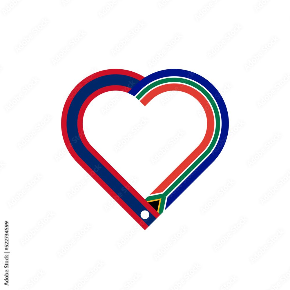 unity concept. heart ribbon icon of laos and south africa flags. vector illustration isolated on white background