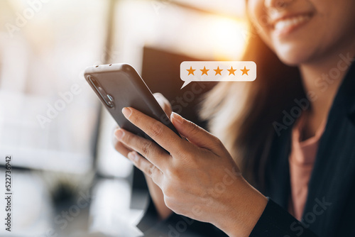 Product or service review ideas from customers, writing reviews from customers who use the products and services of the store to express their satisfaction and increase the credibility of the store. photo