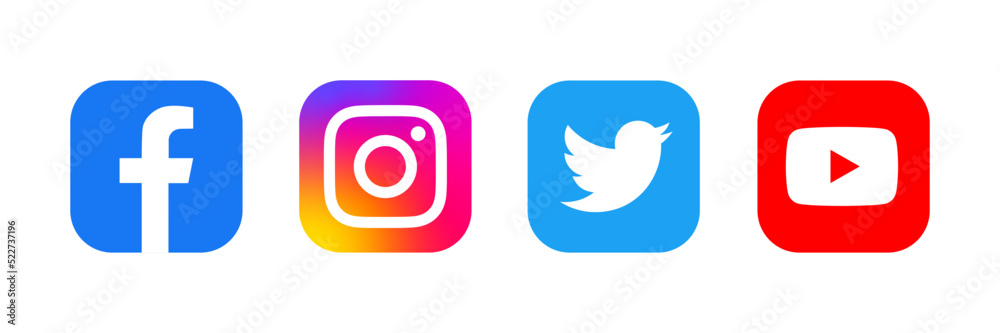 Social media icons. Facebook, instagram, twitter, youtube. Realistic