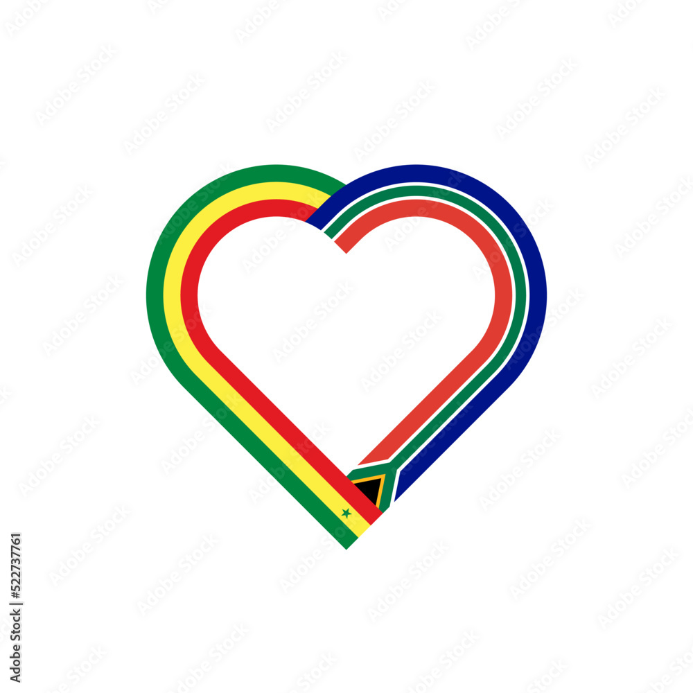 unity concept. heart ribbon icon of senegal and south africa flags. vector illustration isolated on white background