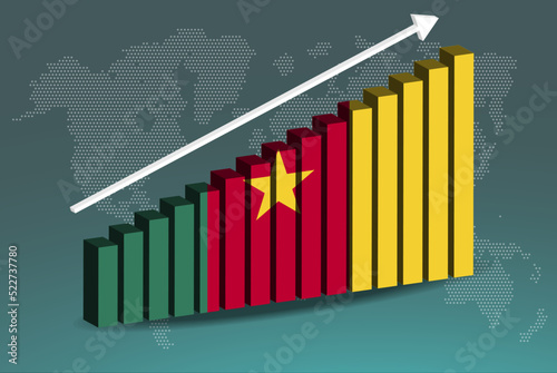 Cameroon 3D bar chart graph vector, upward rising arrow on data, country statistics concept