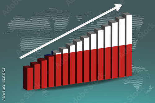 Chile 3D bar chart graph vector, upward rising arrow on data, country statistics concept