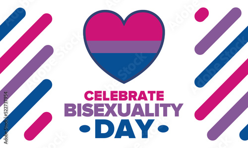 Celebrate Bisexuality Day. Bisexual Pride and Bi Visibility Day. Bisexual flag. Coming out. Celebrated annual in September 23. Festival and parade. Poster, card, banner, template, background. Vector