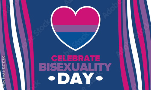 Celebrate Bisexuality Day. Bisexual Pride and Bi Visibility Day. Bisexual flag. Coming out. Celebrated annual in September 23. Festival and parade. Poster, card, banner, template, background. Vector