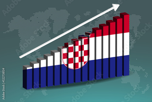 Croatia 3D bar chart graph vector, upward rising arrow on data, country statistics concept