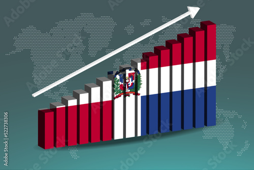 Dominican Republic 3D bar chart graph vector, upward rising arrow on data, country statistics concept