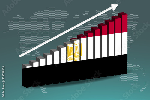 Egypt 3D bar chart graph vector, upward rising arrow on data, country statistics concept