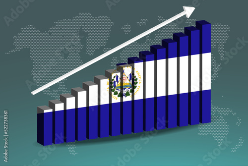 El Salvador 3D bar chart graph vector, upward rising arrow on data, country statistics concept