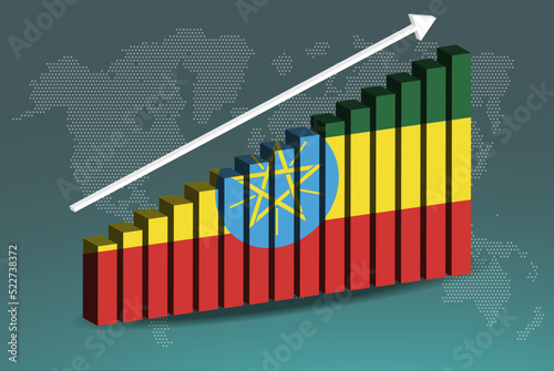 Ethiopia 3D bar chart graph vector, upward rising arrow on data, country statistics concept