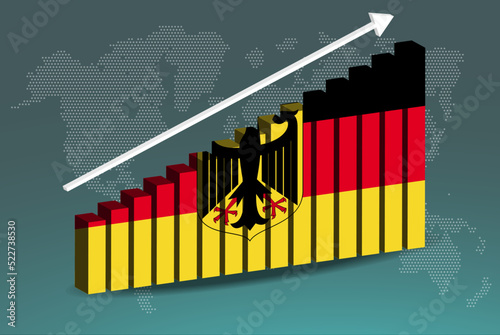 Germany 3D bar chart graph vector, upward rising arrow on data, country statistics concept