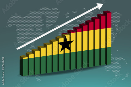 Ghana 3D bar chart graph vector, upward rising arrow on data, country statistics concept