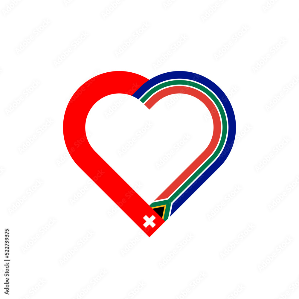 unity concept. heart ribbon icon of switzerland and south africa flags. vector illustration isolated on white background