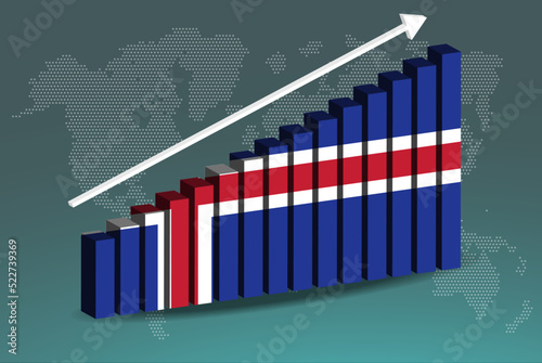Iceland 3D bar chart graph vector, upward rising arrow on data, country statistics concept