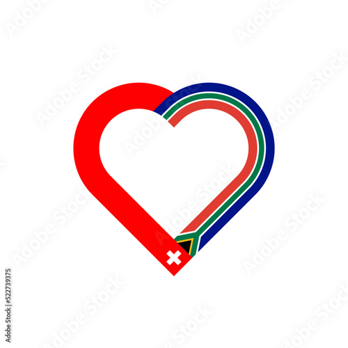 unity concept. heart ribbon icon of switzerland and south africa flags. vector illustration isolated on white background