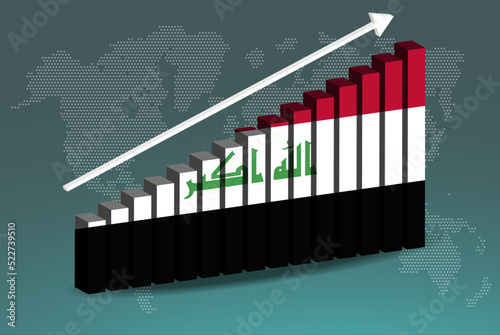 Iraq 3D bar chart graph vector, upward rising arrow on data, country statistics concept