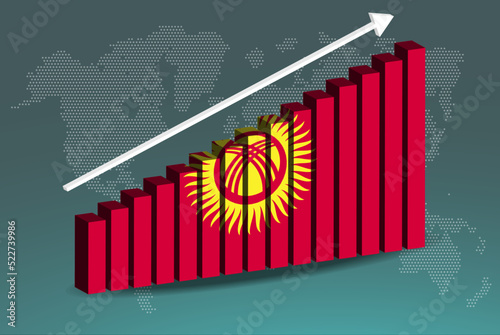 Kyrgyzstan 3D bar chart graph vector, upward rising arrow on data, country statistics concept