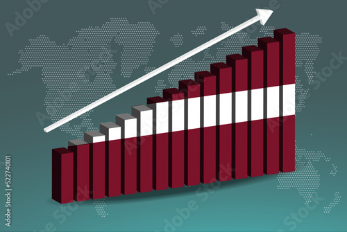 Latvia 3D bar chart graph vector, upward rising arrow on data, country statistics concept