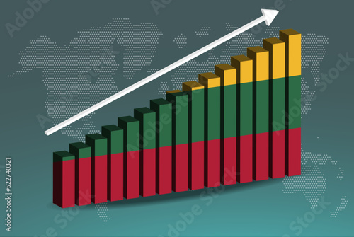 Lithuania 3D bar chart graph vector, upward rising arrow on data, country statistics concept