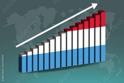 Luxembourg 3D bar chart graph vector, upward rising arrow on data, country statistics concept