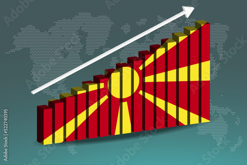 Macedonia 3D bar chart graph vector, upward rising arrow on data, country statistics concept