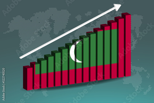 Maldives 3D bar chart graph vector, upward rising arrow on data, country statistics concept