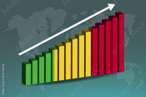 Mali 3D bar chart graph vector, upward rising arrow on data, country statistics concept