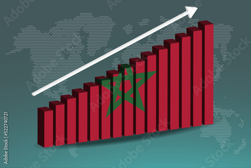 Morocco 3D bar chart graph vector, upward rising arrow on data, country statistics concept